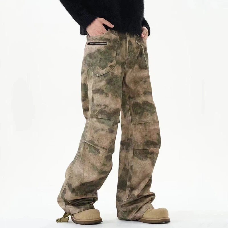 Camouflage Leg Opening Drawstring Pants