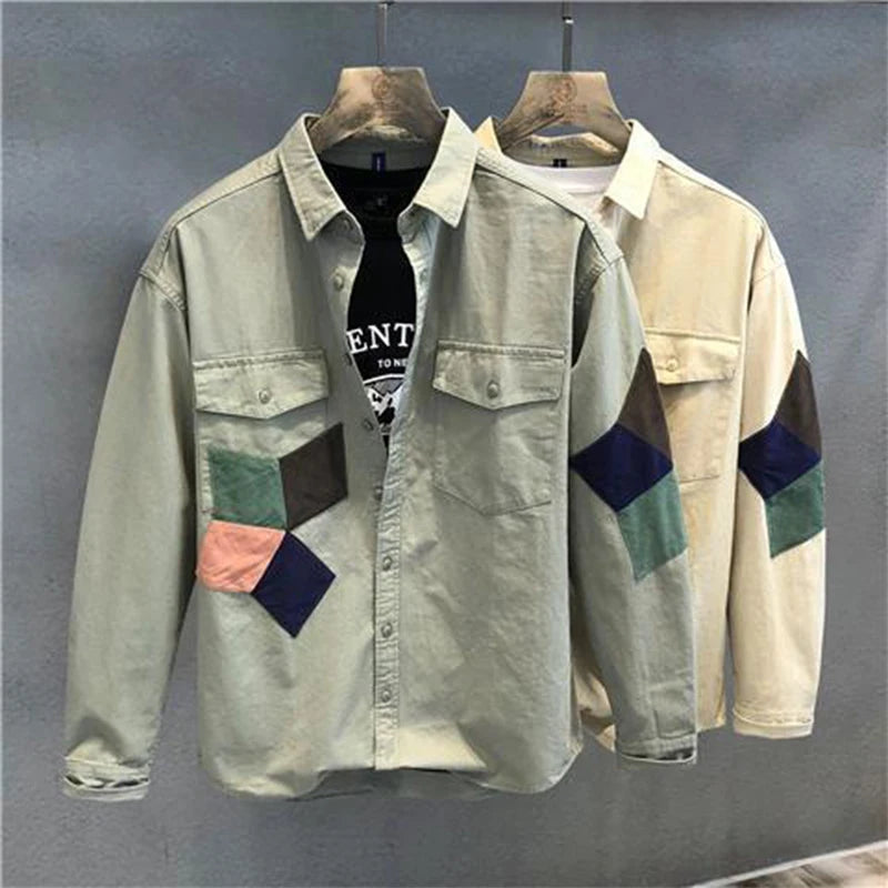 Solid Casual Long Sleeve Patchwork Shirt