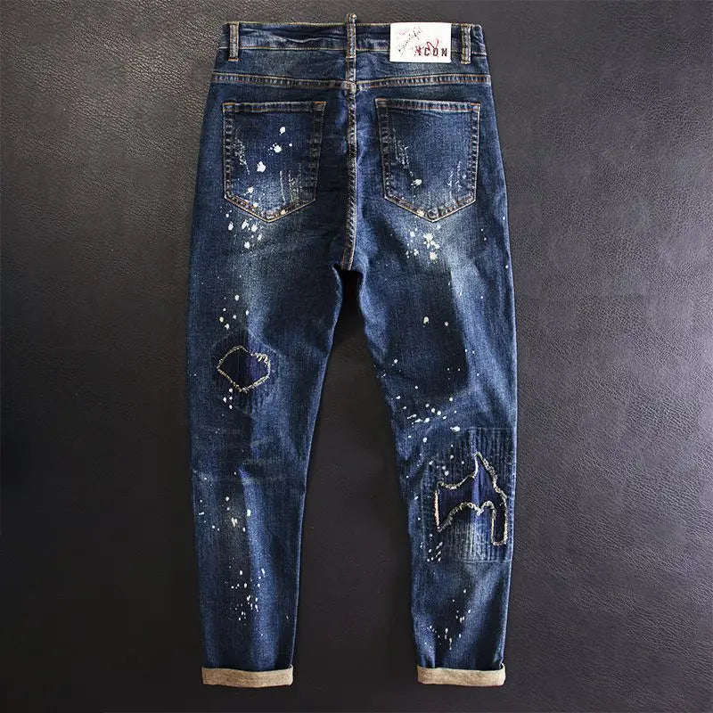 Sashiko Details Japanese Style Blue Jeans