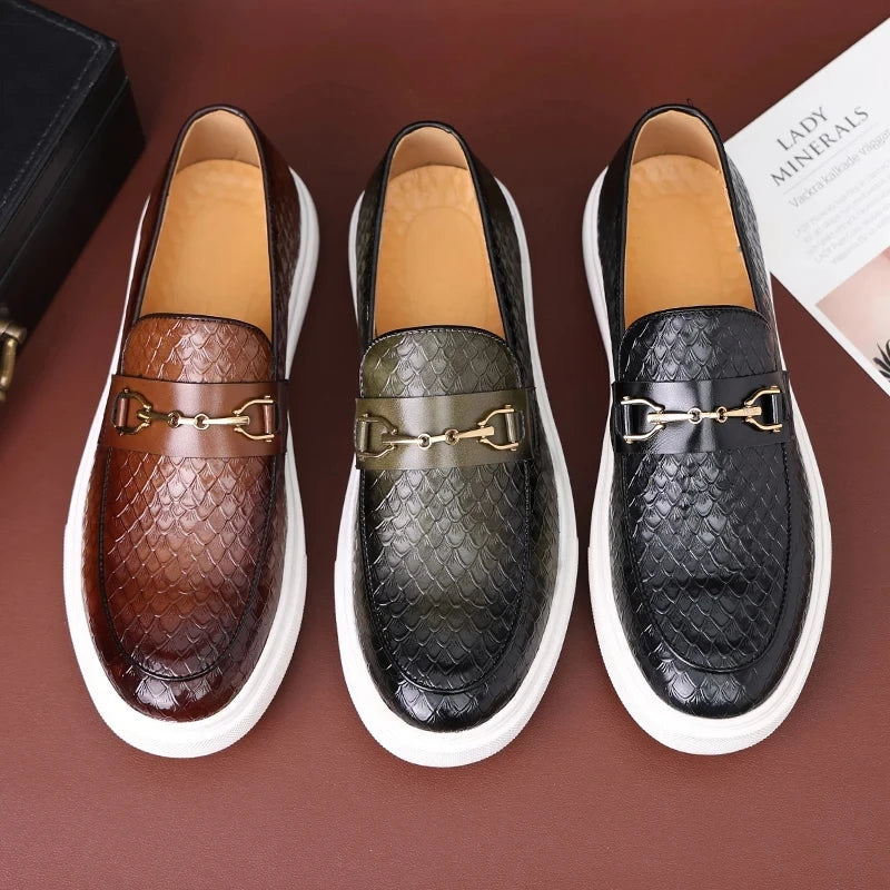 Snakeskin Metal Appliques Retro Loafers