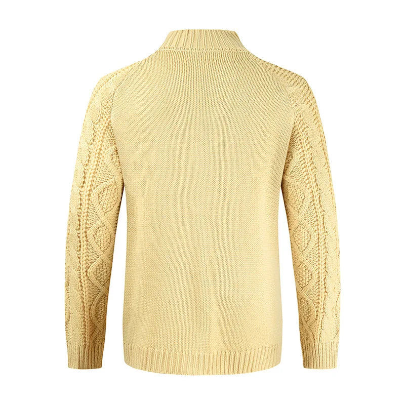 Solid Fitted Cable-knit Stand Collar Cardigan