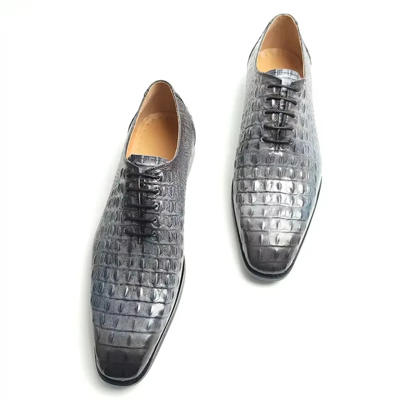 Grey Color Crocodile Leather Pattern Shoes