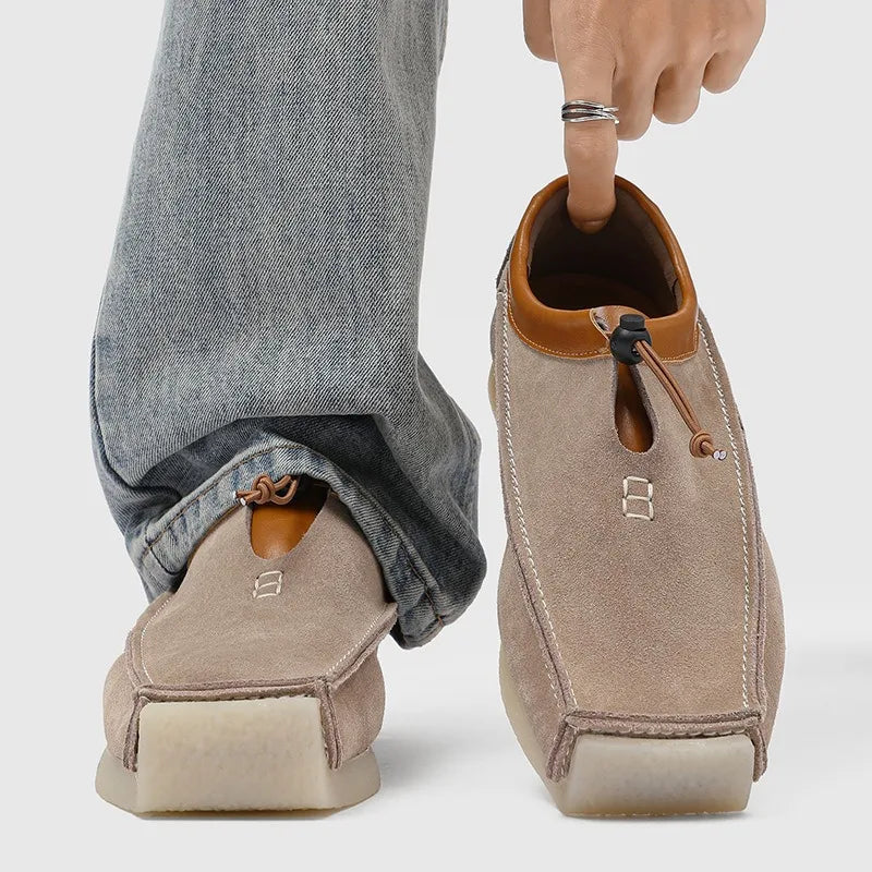 Square-Toe Suede Adjustable Cord Lock Shoes
