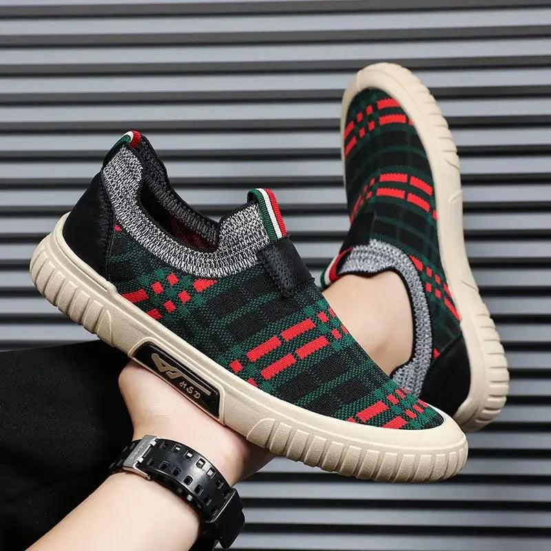 Plaid Air Mesh Slip-On Sneakers