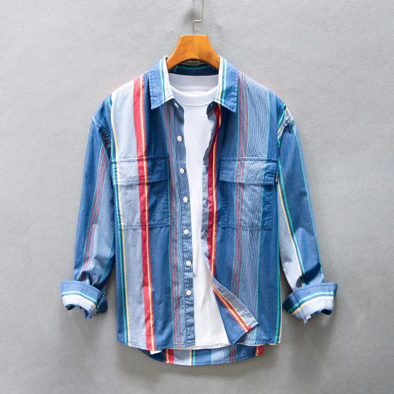 Blue Striped Single-Breasted Shirt