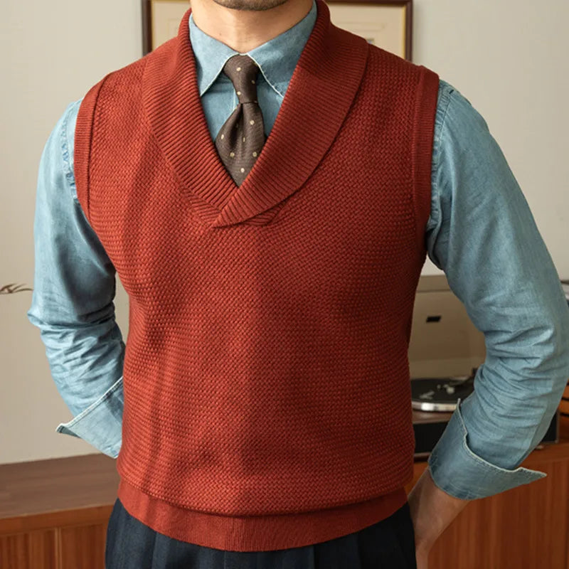 V-Neck Knitted Wool Solid Vest