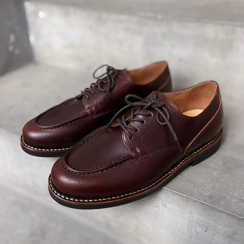 Lace-Up Solid Genuine Leather Derby Shoes