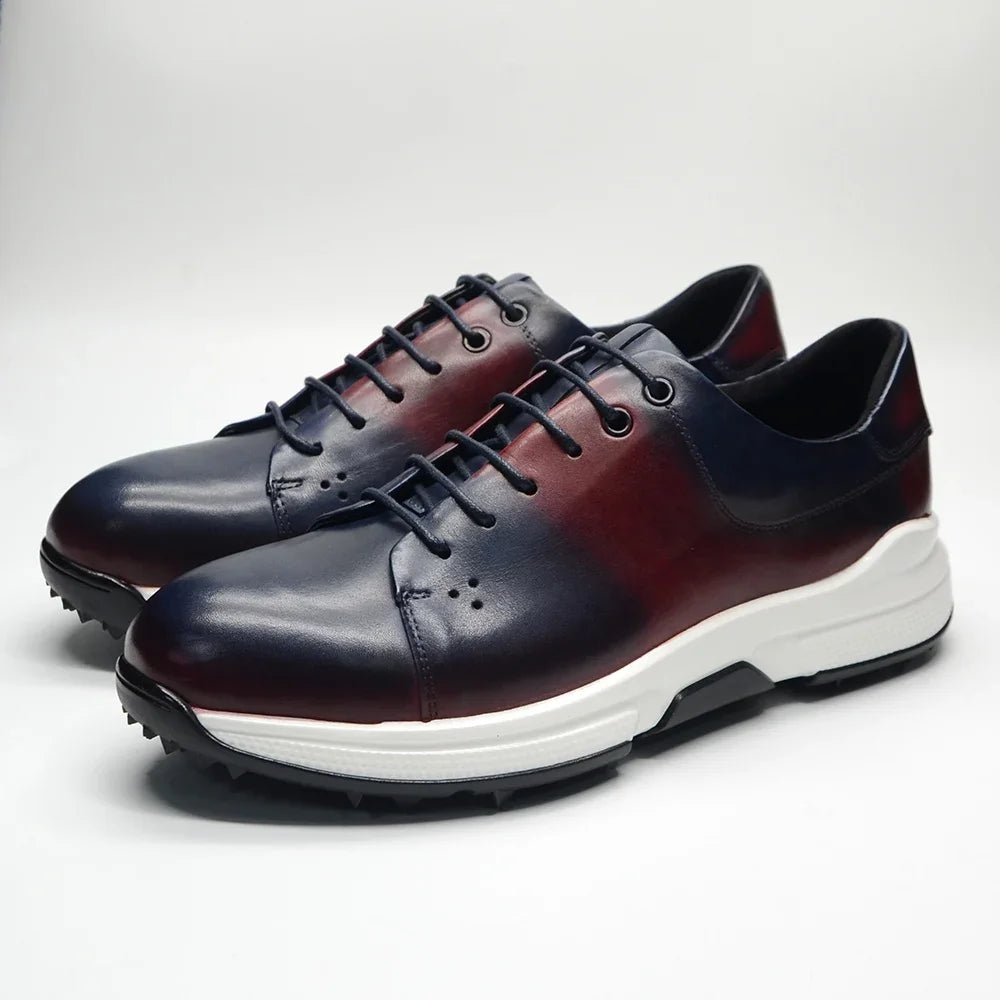 Burgundy with Blue Genuine Leather Shoes