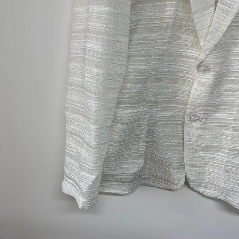 White Sheer Striped Design Blazer