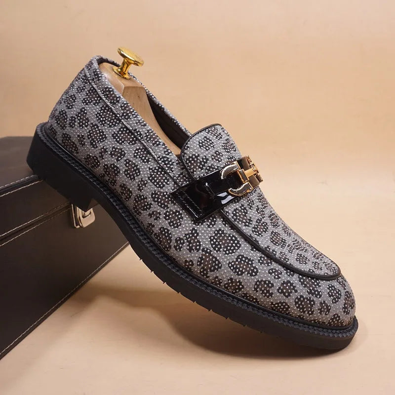 Elegant Leopard Suede Men's Loafers