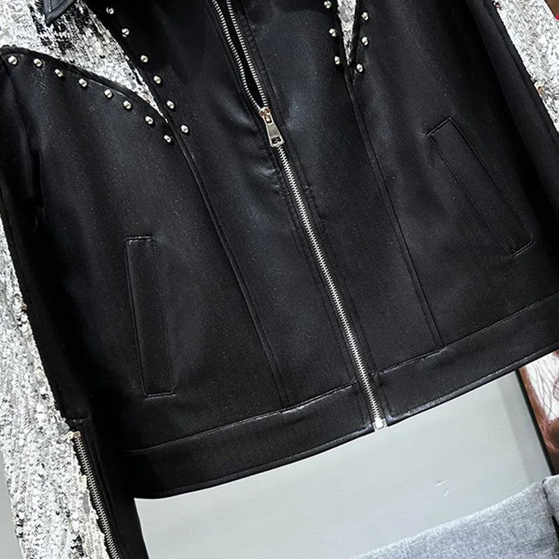 Sequin Patchwork Design Zipper Jacket