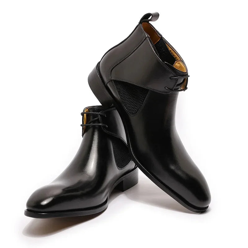 Sleek Color Style Genuine Leather Chelsea Boots