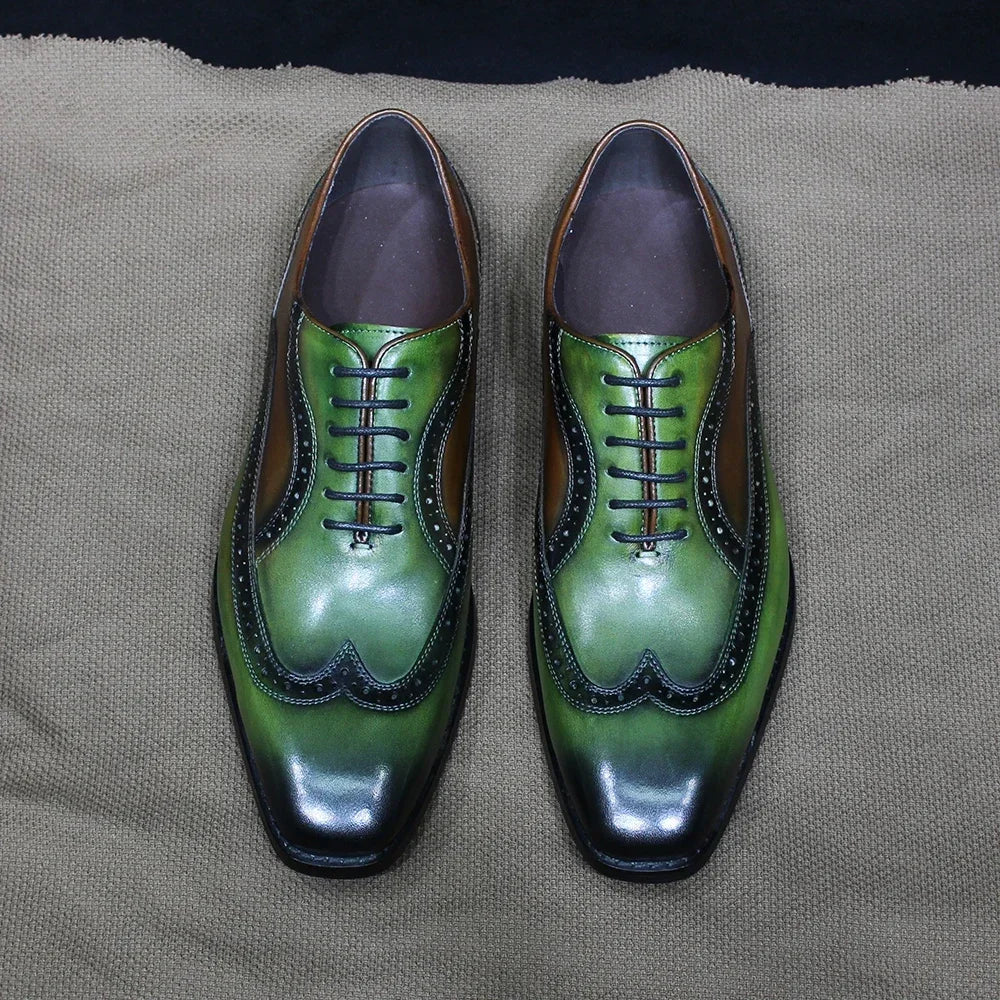 Green Mixed Colors Oxford Wingtip Shoes