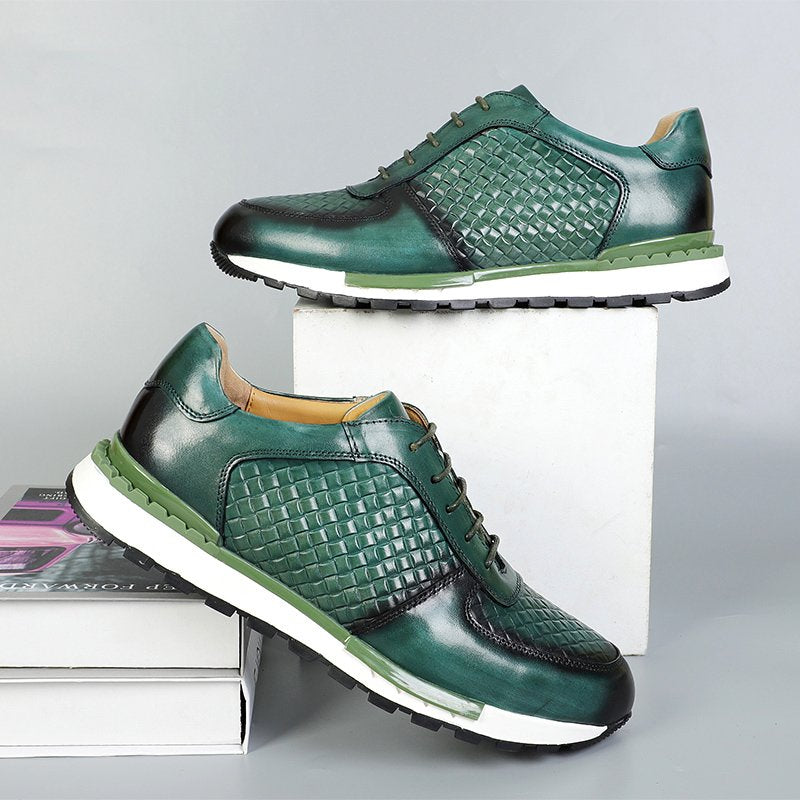 Green Color Genuine Leather Lace-Up Shoes