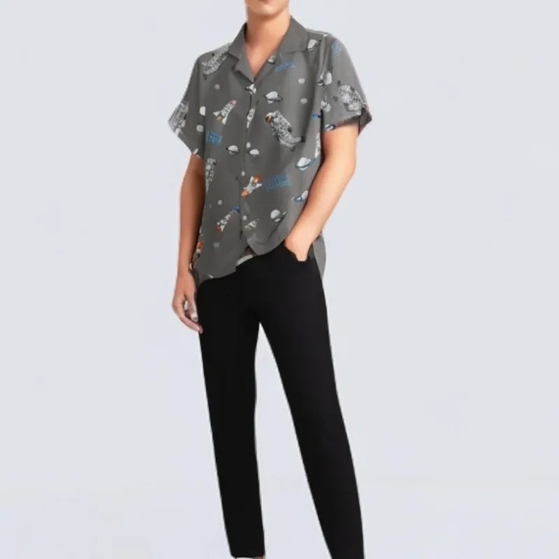 Astronaut Printed Lapel Collar Shirt