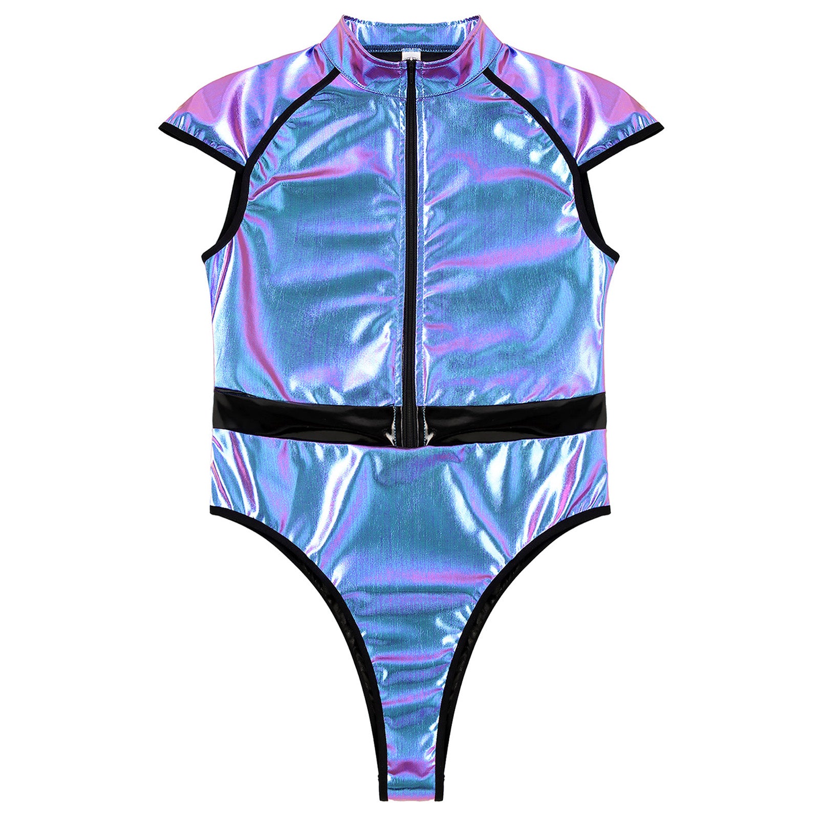 Zipper Front Shiny Solid Bodysuit