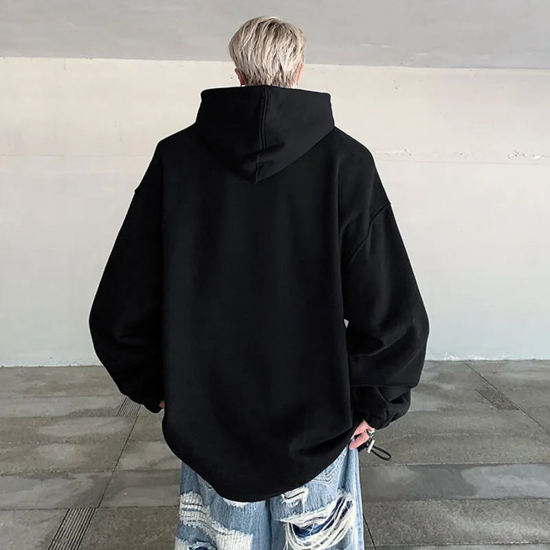 Solid Black 3D Letter Oversize Hoodies