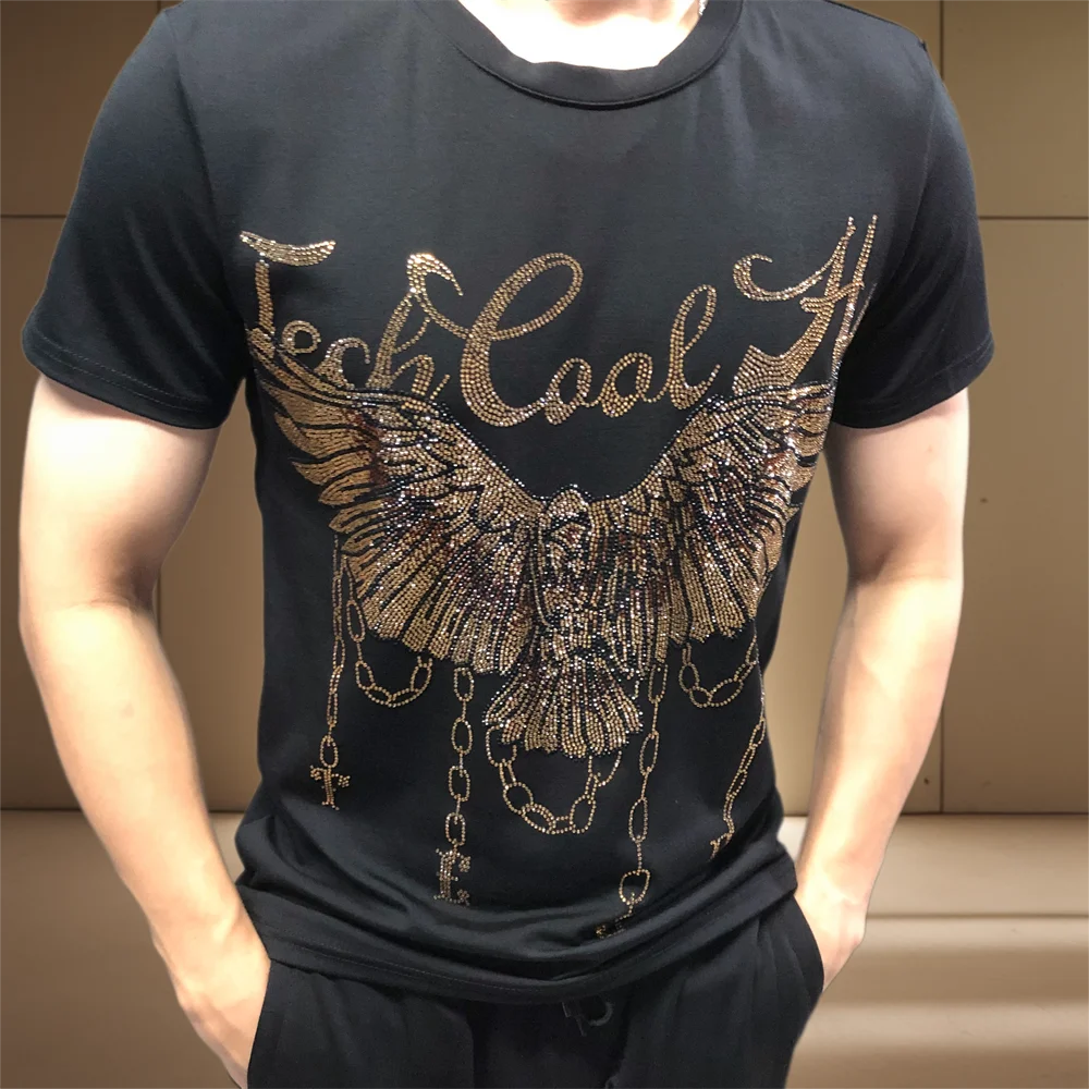 Rhinestone Eagle Black Gold T-Shirt