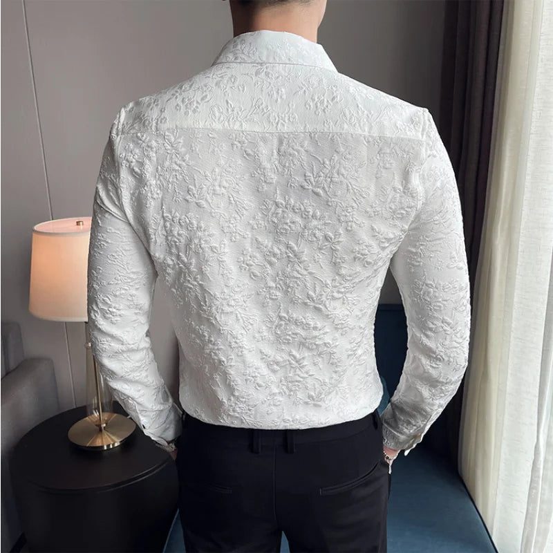 Floral Jacquard Slim Fit Fashion Shirt