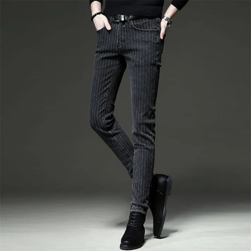 Men's Striped Slim-Fit Pencil Jeans
