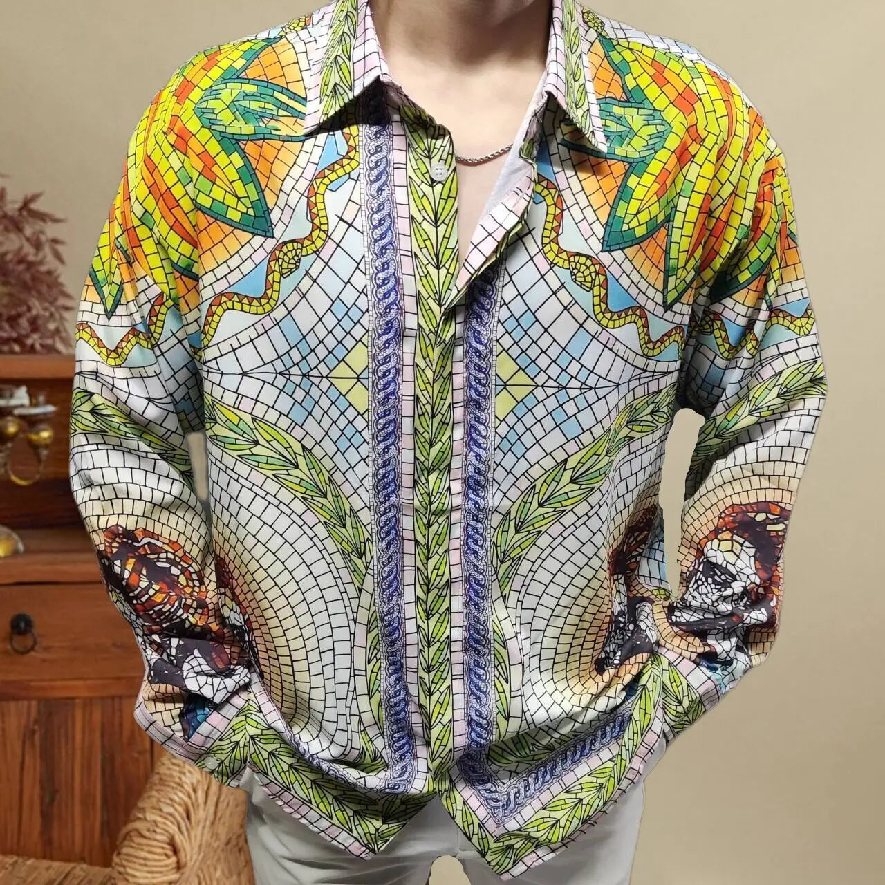 Casual Vintage Geometric Printed Shirt