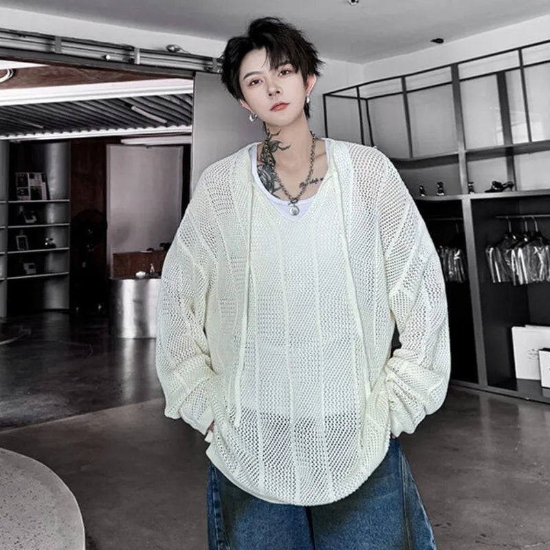 V-Neck Ribbon Hollow-Out Knitted Pullover