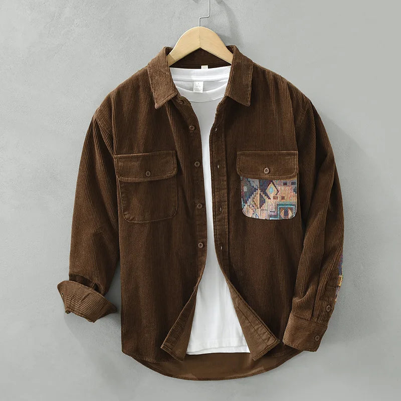 Corduroy Cotton Patchwork Pocket Shirt