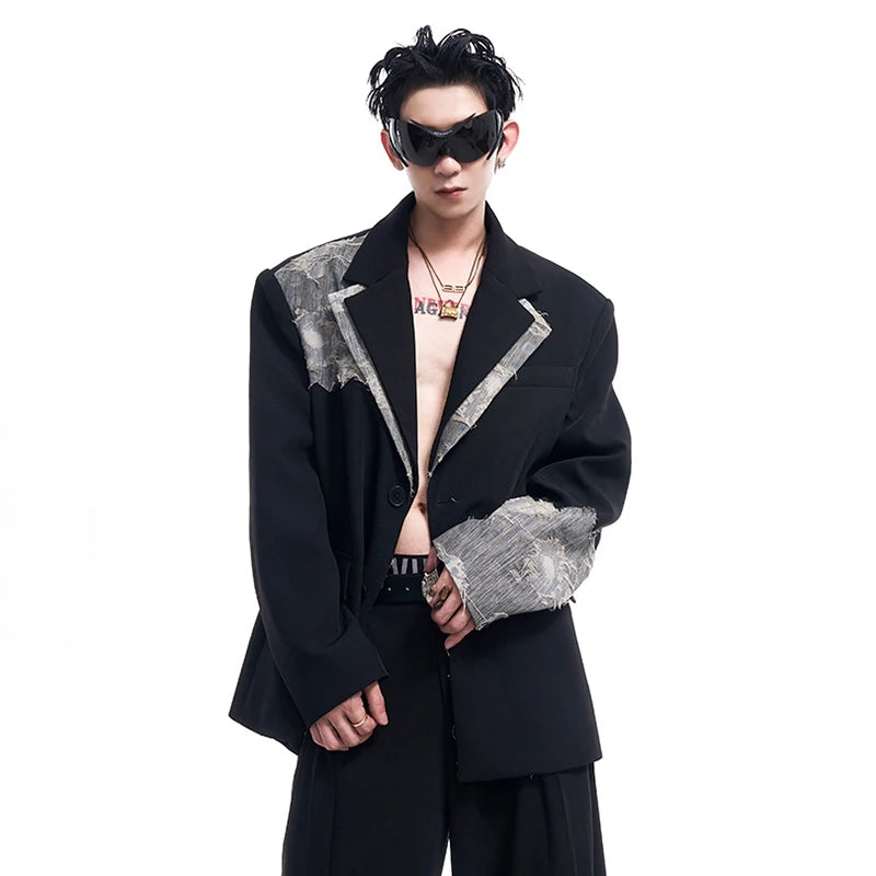 Black Color Lace Patchwork Men's Suit