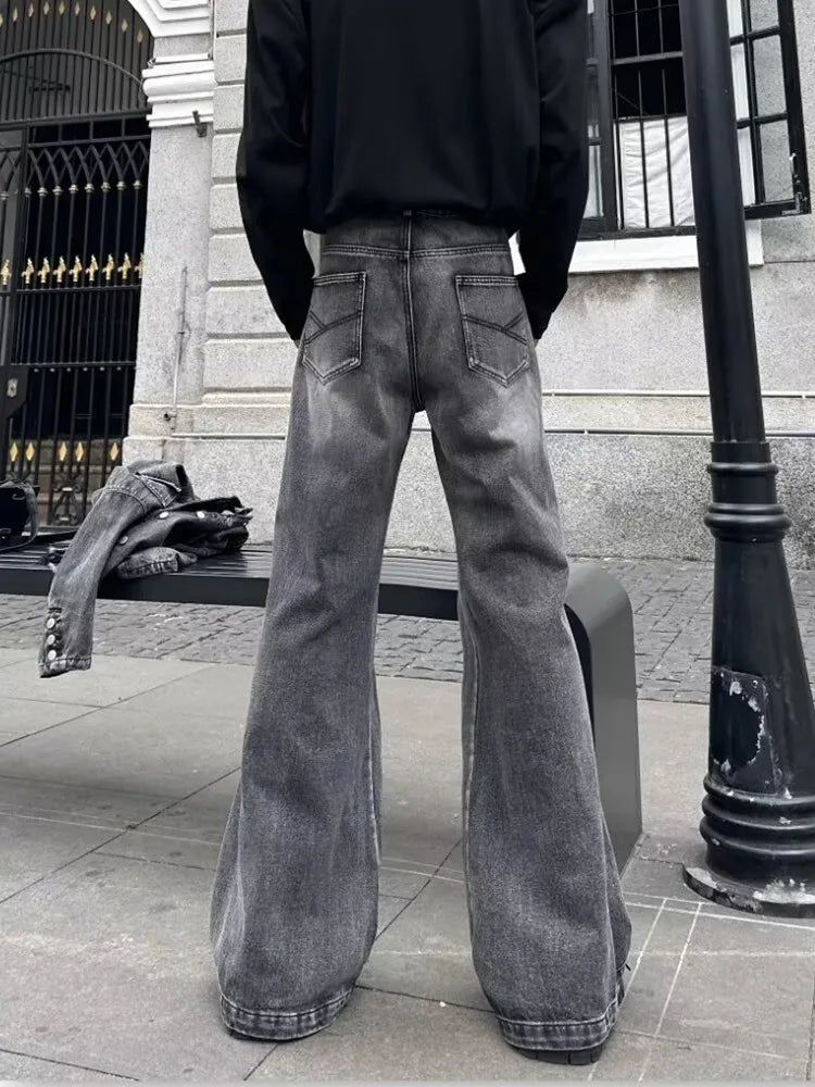 Y2K Streetwear Washed Grey Flare Jeans