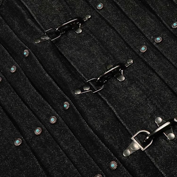 Metal Buckle Studded Design Retro Jacket