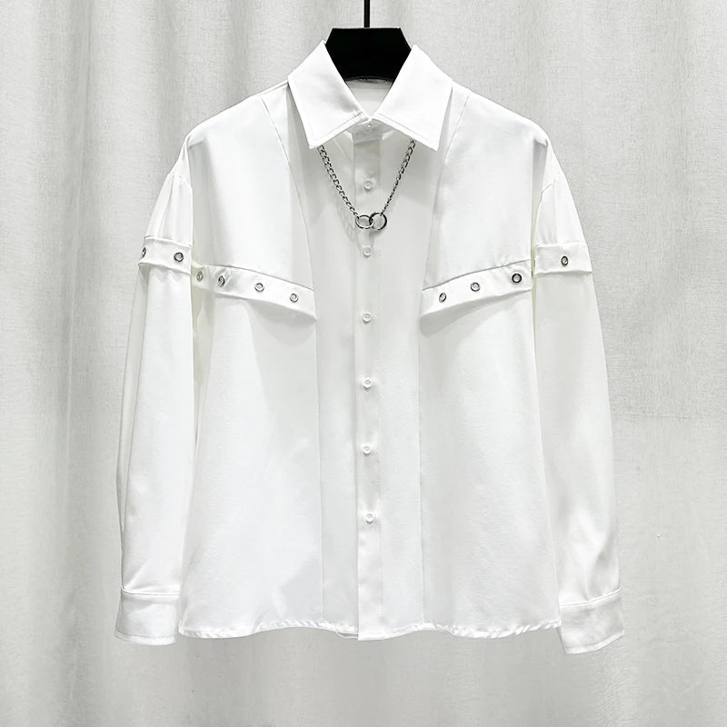 Solid Chain O-Rivet Decor Cotton Shirt