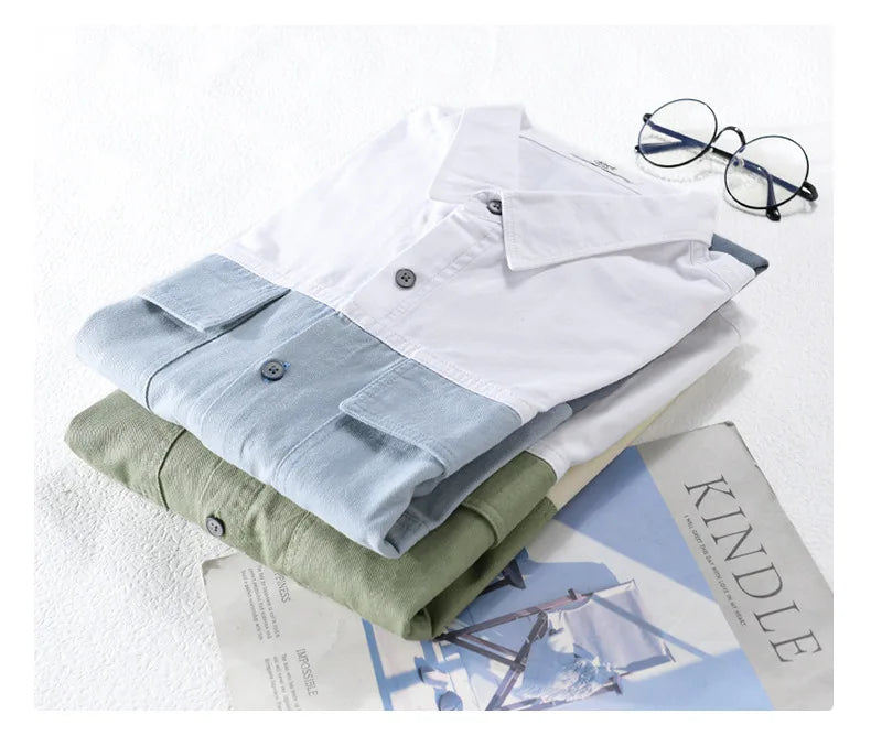 Three-Tone Color Cotton Shirt