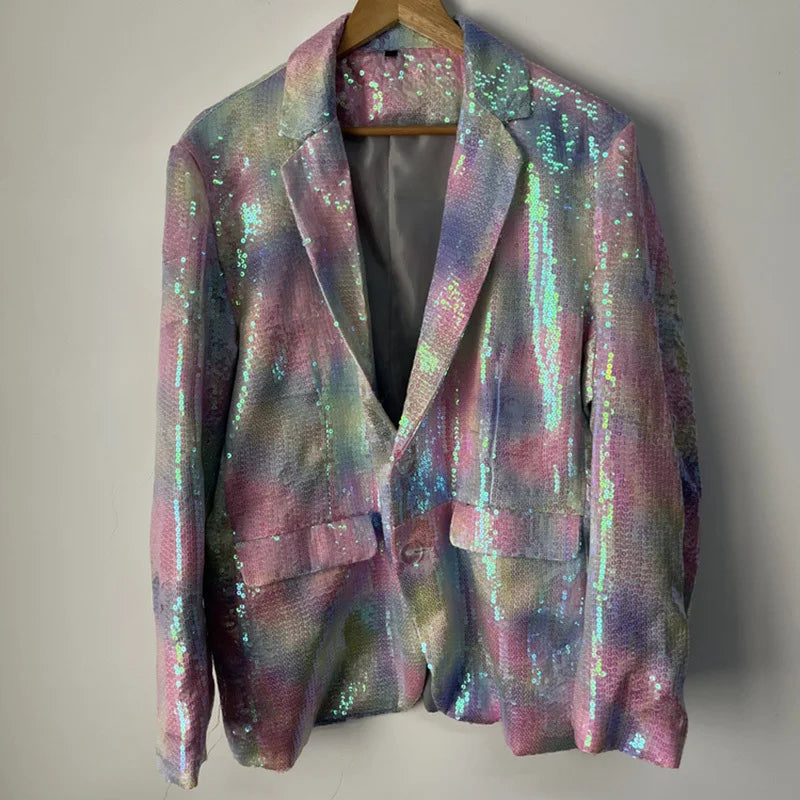 Vibrant Colorful Sequins Loose Blazer