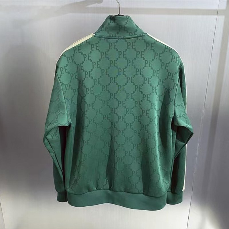 Green Geometric Stand Collar Jacket
