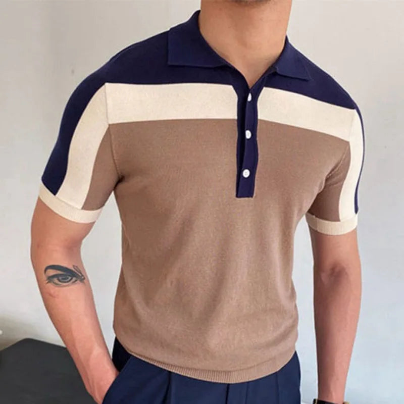 Khaki Color Block Knitted Polo Shirt