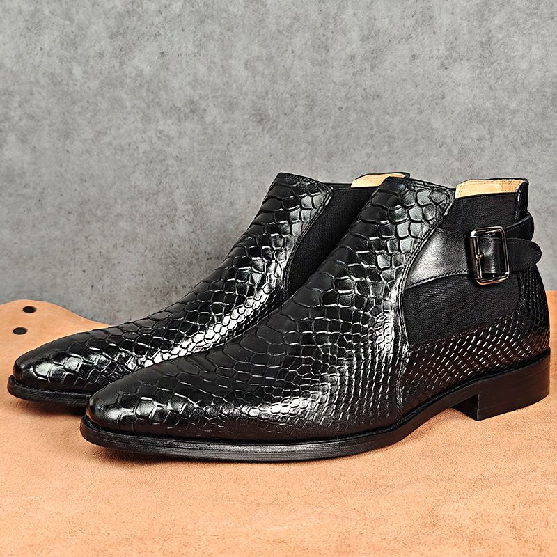 Classic Snakeprint Slip-On Leather Boots