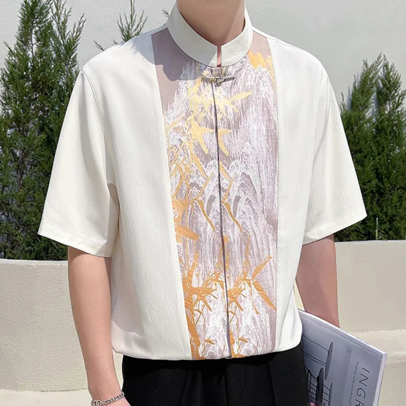 Chinese Abstract Color Blocking Shirt