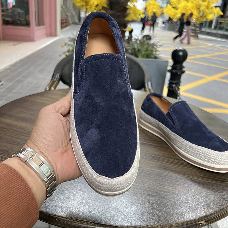 Solid Platform Leather Slip-On Sneakers