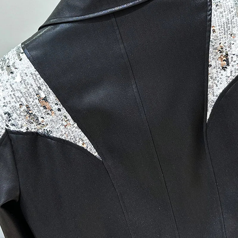Sequin Patchwork Design Zipper Jacket