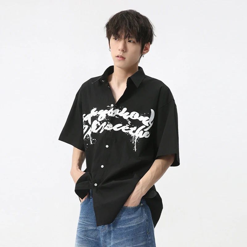 Ink Letter Print Design Polyester Shirt