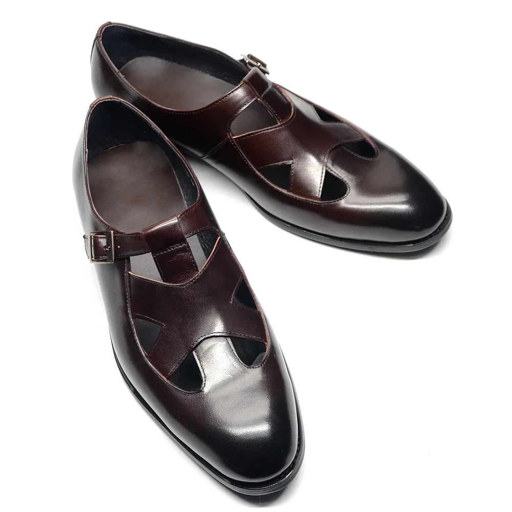 Buckle Strap Closed Toe Leather Shoes