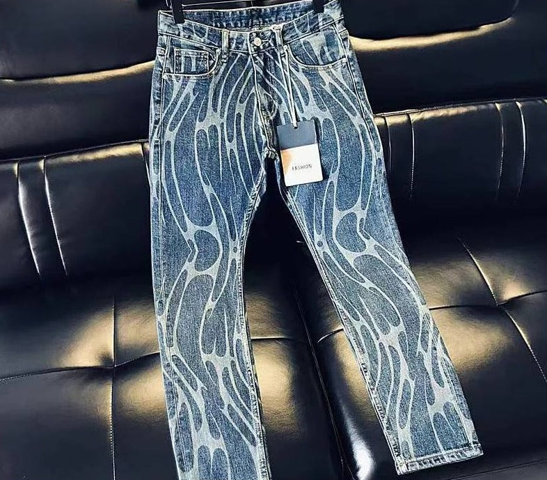 Abstract Pattern Fashion Stonewashed Jeans