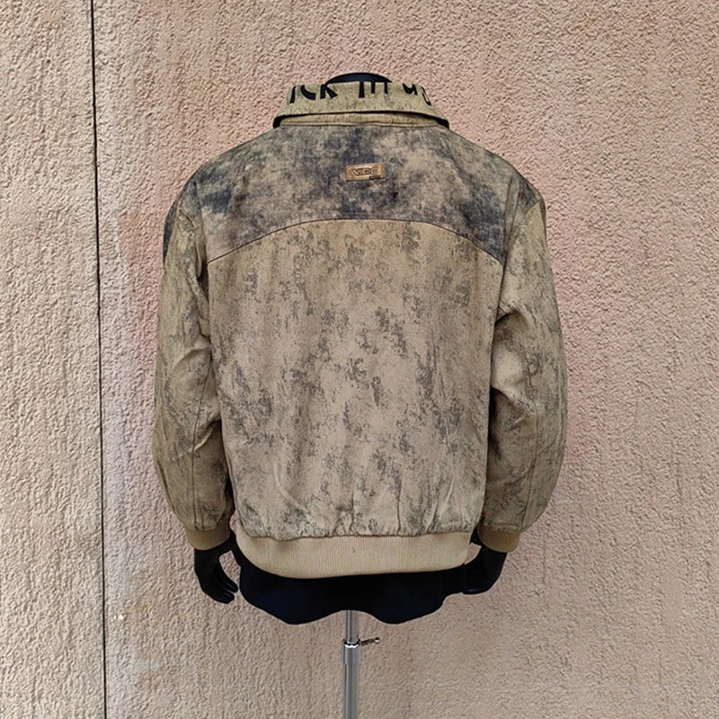 Letter Washed Zip-Up Flight Jacket
