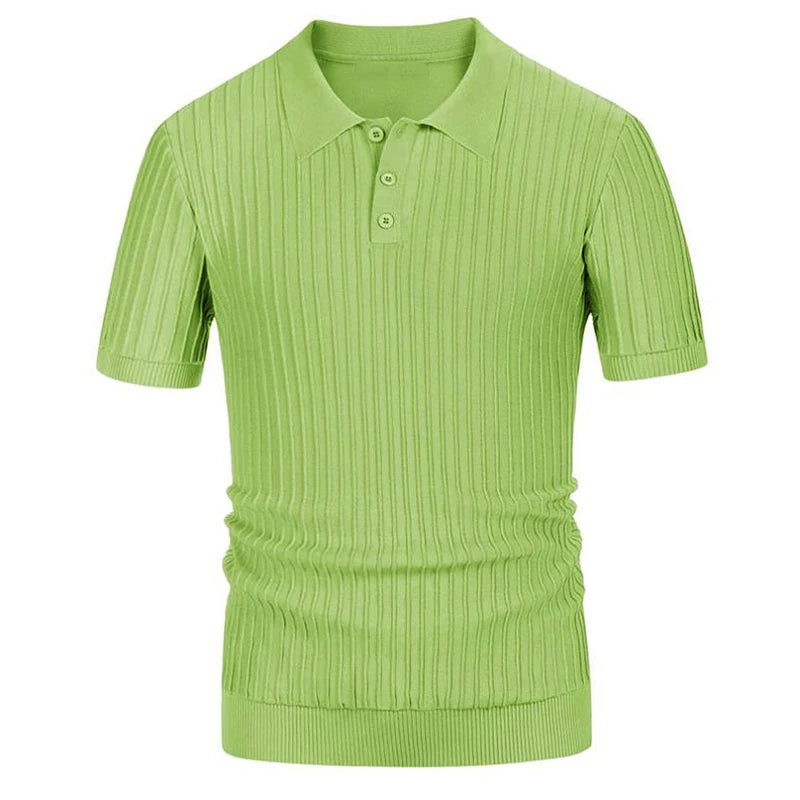 Striped Knitted Short Sleeve Polo Shirt