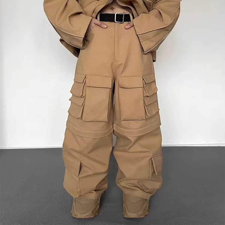 Hip-Hop Wide Leg Solid Cargo Pants