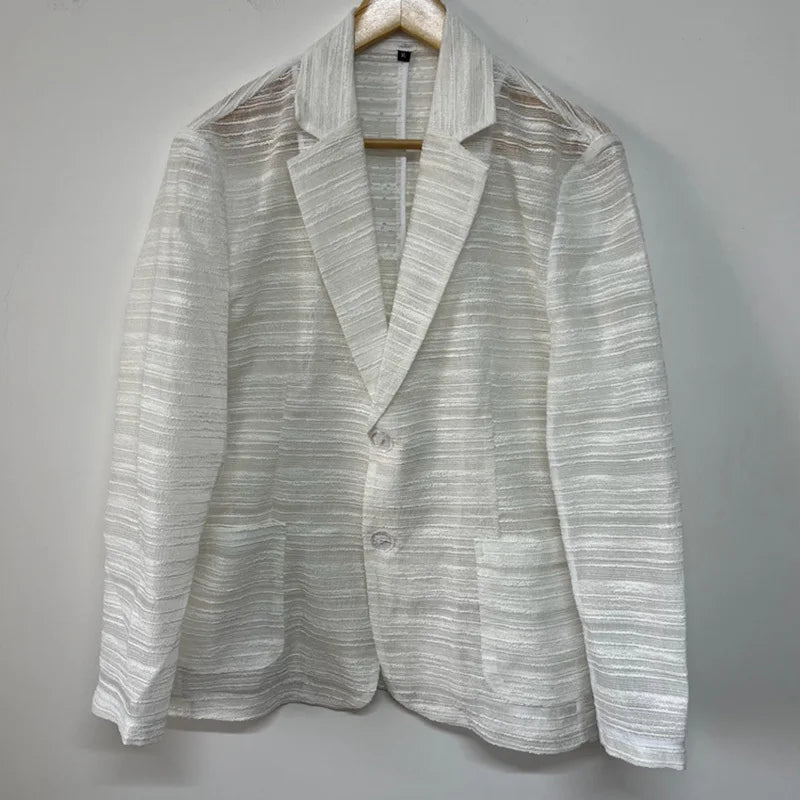 White Sheer Striped Design Blazer