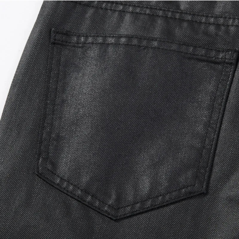 Black Solid Wax Coating Pants