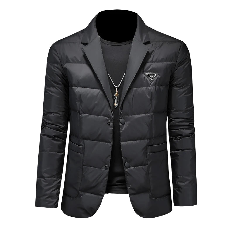 Black Puffed V-Neck Jacket