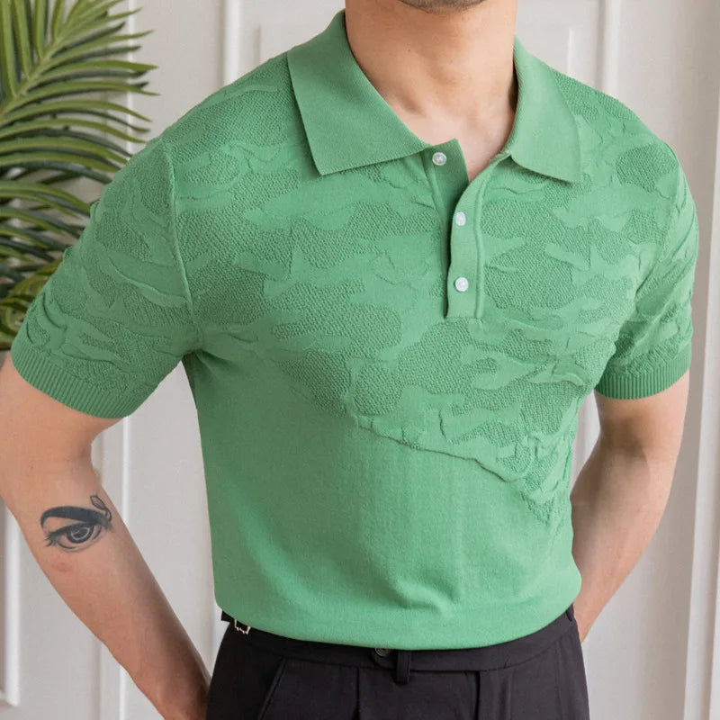 Stitching Casual Jacquard Polo Shirt