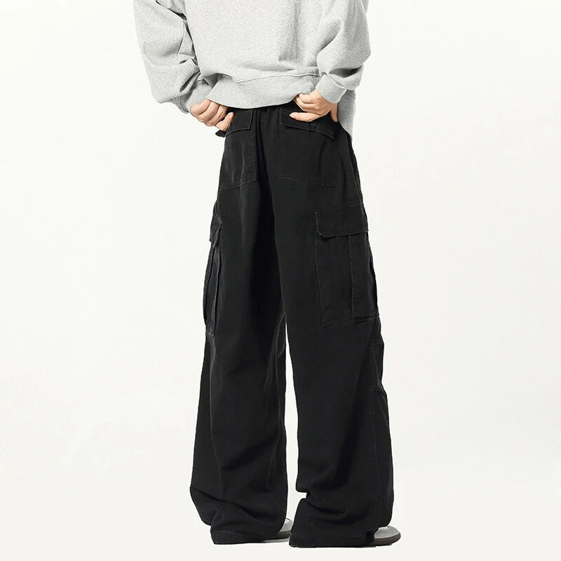 Solid Drawstring Side Pockets Wide Leg Pants